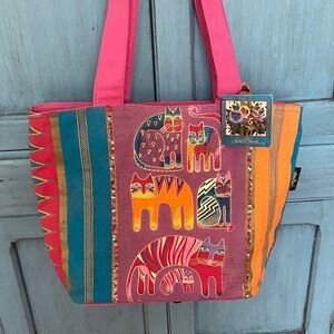 Artistic Laurel Burch Large Cat Pattern Tote Bag